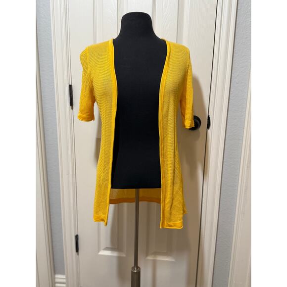 Joseph A. Daffodil Yellow Cardigan Medium | Open Knit Lightweight Layering - Picture 1 of 9